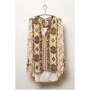 Anthropologie Tiny “Deva Popover” Patchwork Henley Shirt Sequin Mixed Fabric M